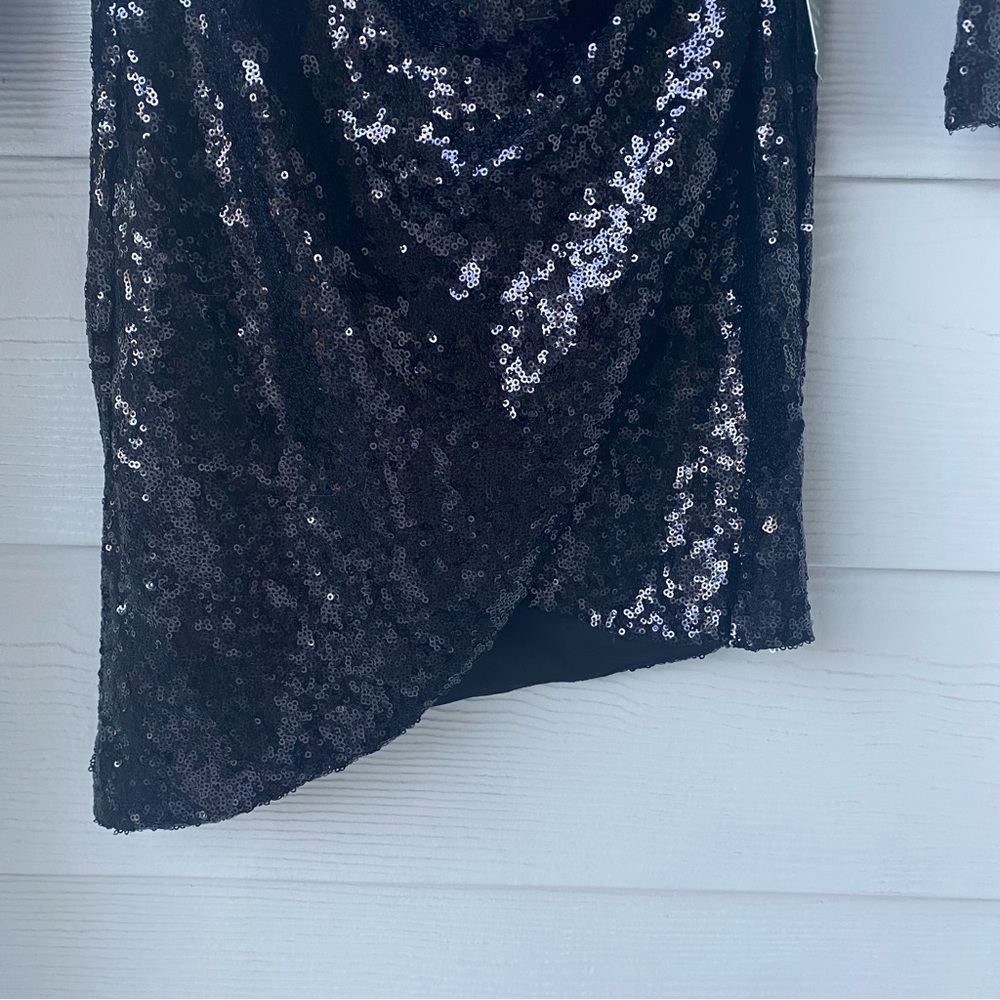 B. SMART Black Sequin Asymmetrical Long Sleeved Sheath Dress - Picture 4 of 11